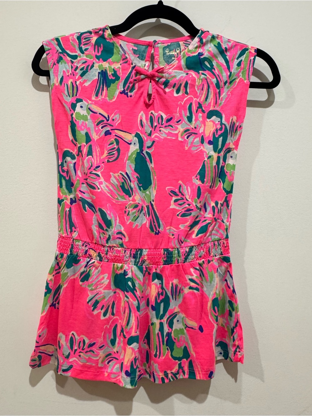 Lilly Pulitzer Hot Pink Tropical Parrot Romper SZ6-7 girls NWOT